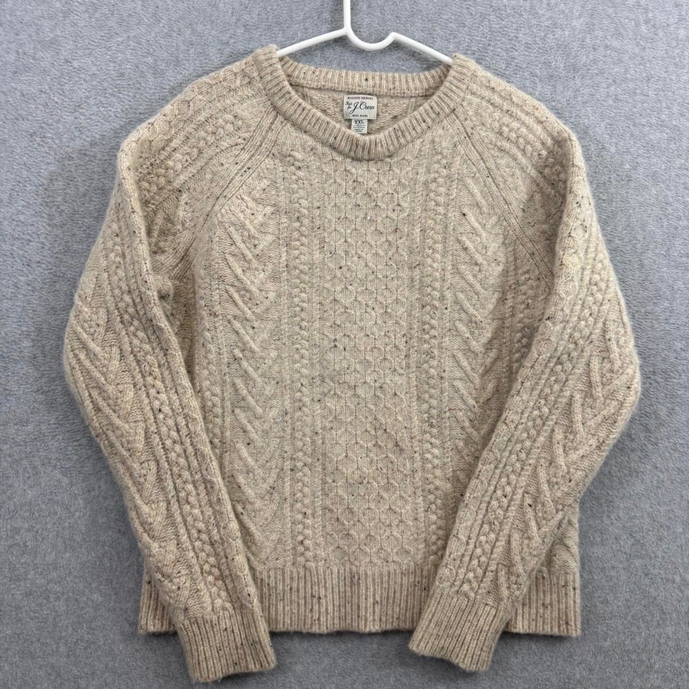 J.Crew Rugged Merino Cable Knit Sweater Men's XXL Oatmeal Wool Blend